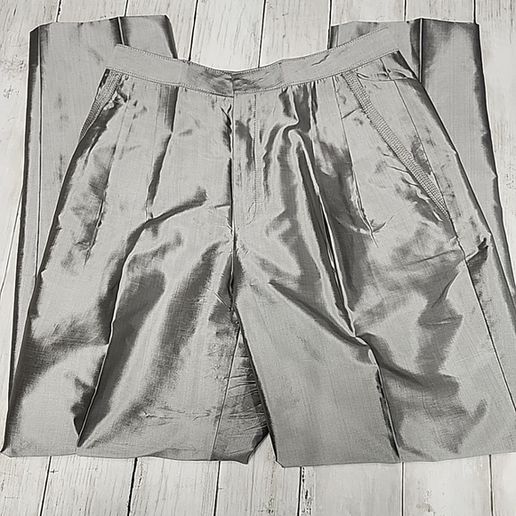 J.S. Thai 100% Silk Womens 2-Piece Set Handmade Plaid Shirt & Pants Silver Sz P - Picture 15 of 15